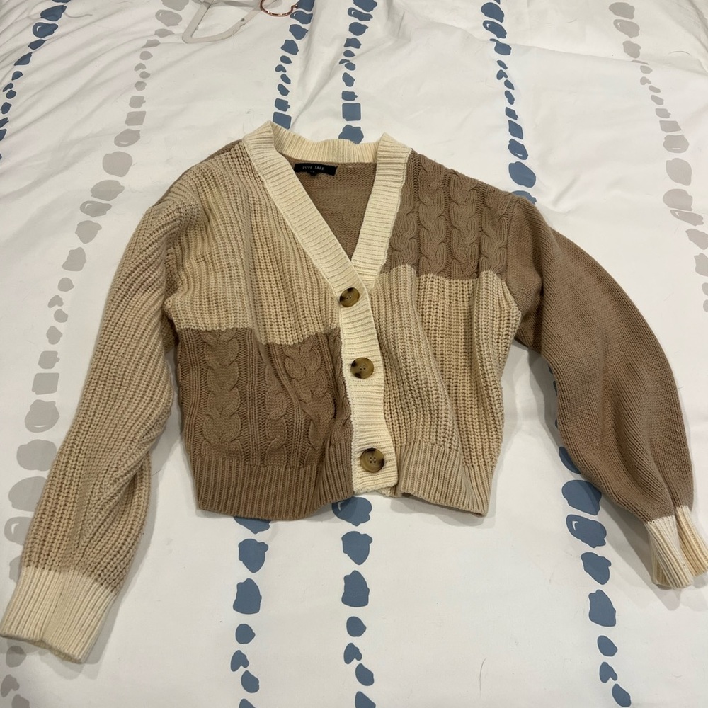 Colorblock Cable Knit Cardigan Sweater